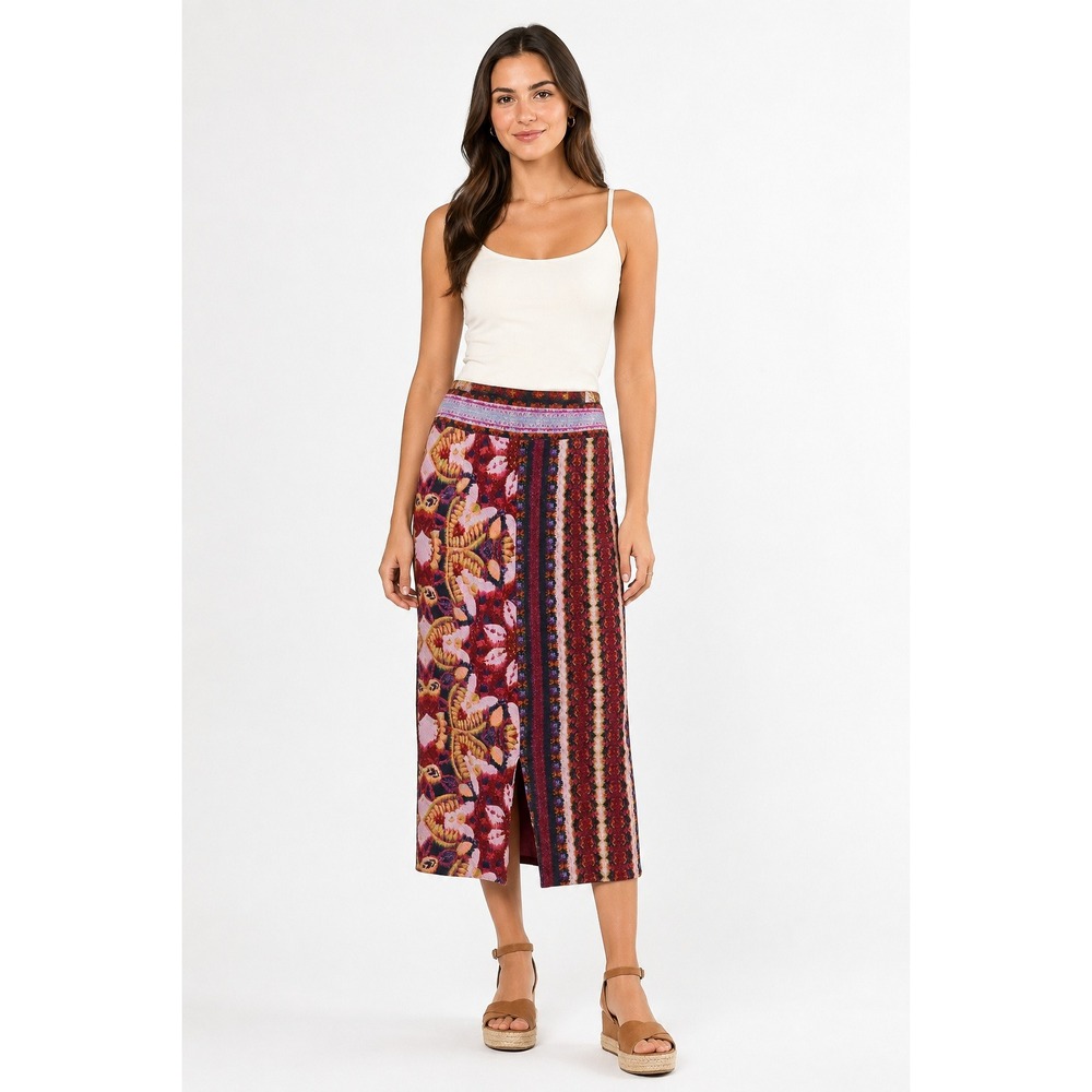Maeve Anthropologie Mixed Boho Floral Print Midi Pencil Skirt Red Pink Medium